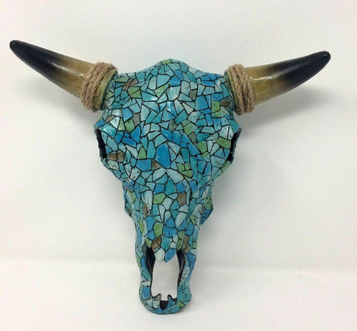 Western Style Mosaic Effect Cow Skull Wall Plaque-OsirisTradingUK