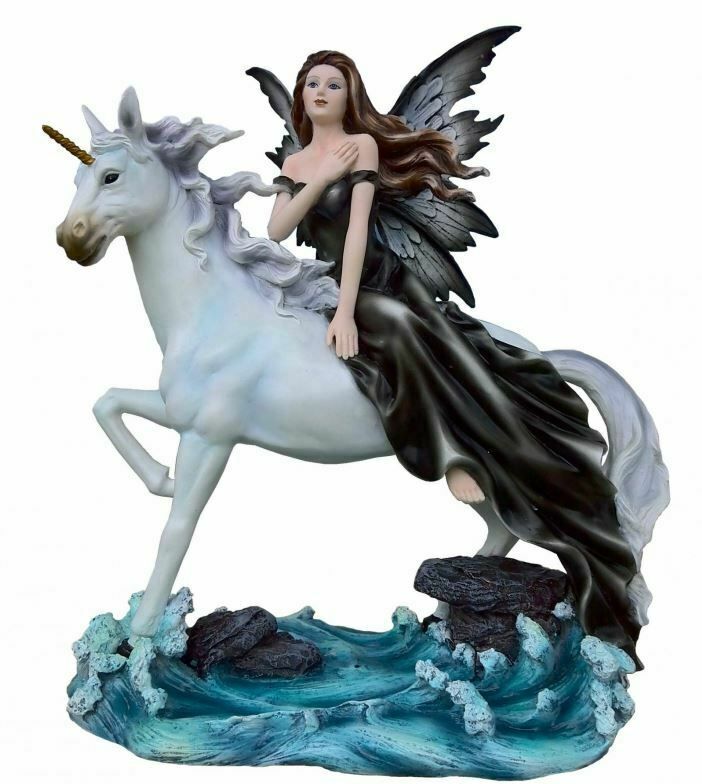 Large Fairy Riding Unicorn Companion Sculpture Statue Mythical Creatures Figure