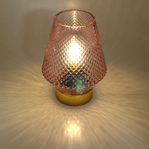 Pink LED Moroccan Style Glass Battery Powered Lantern Home Decor Lighting-OsirisTradingUK
