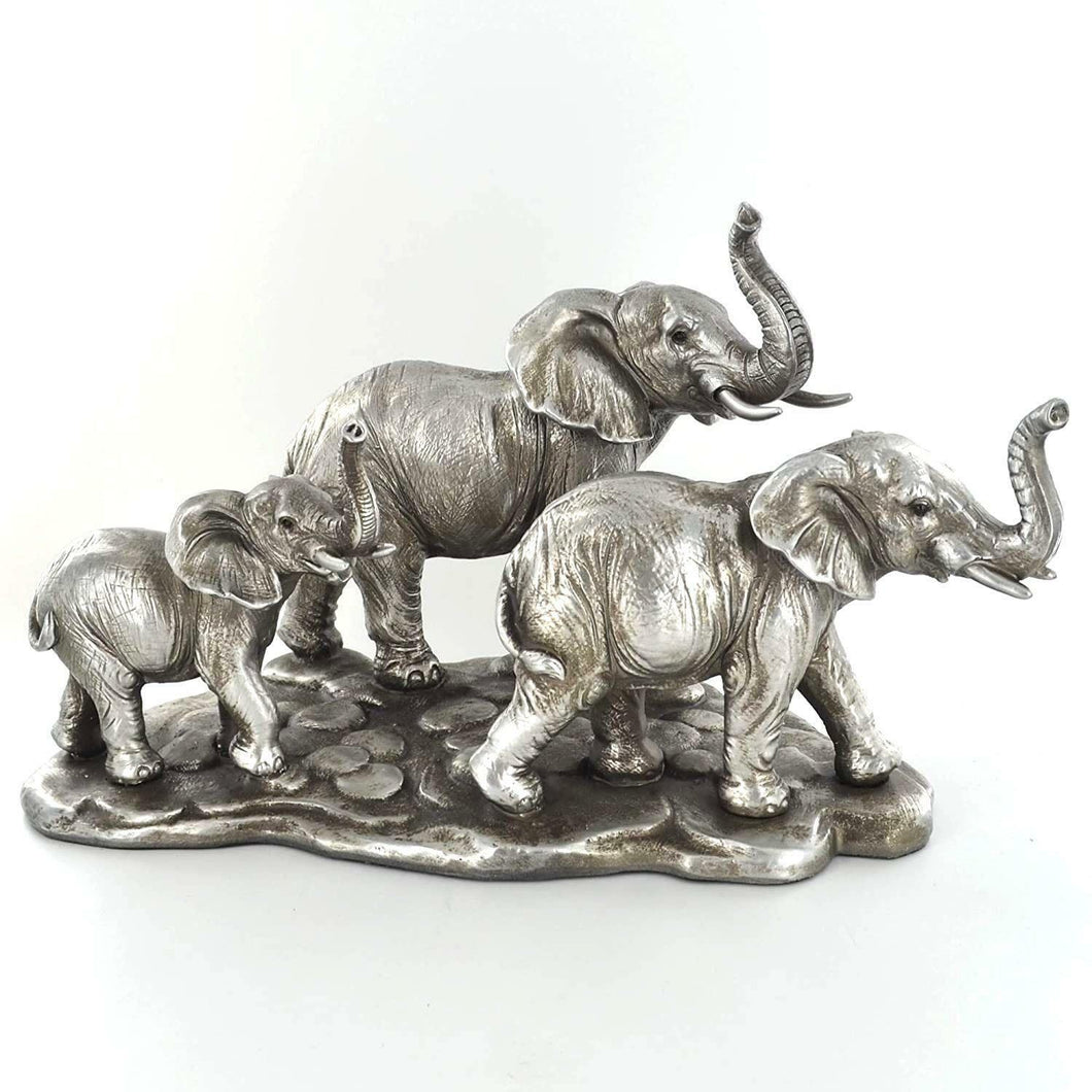 Antique Effect Silver Elephant Family Statue Elephants Ornament Sculpture