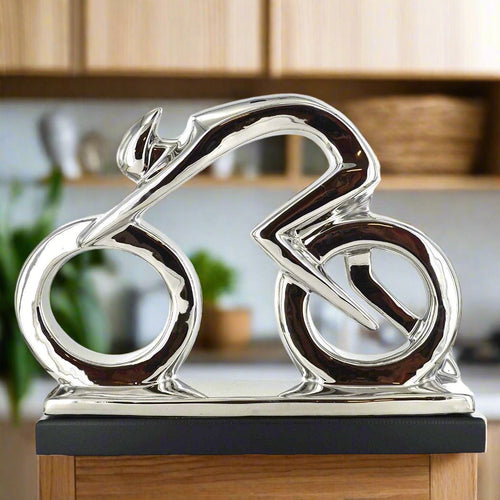 Abstract Silver Cyclist Sculpture Cycling Statue Decoration-OsirisTradingUK