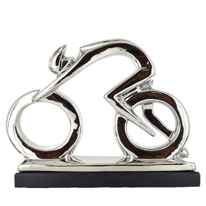 Abstract Silver Cyclist Sculpture Cycling Statue Decoration