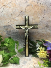 Load image into Gallery viewer, Dark Wood Crucifix Metal Inlay Corpus Christi Jesus Cross Religious Ornament-OsirisTradingUK
