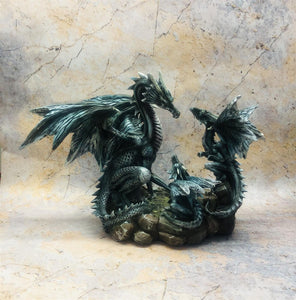 MOTHER AND BABY DRAGON FIGURINE STATUE ORNAMENT SCULPTURE