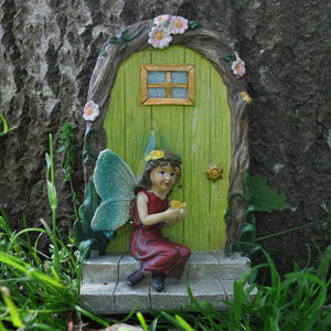 Fairy Girl Butterfly & Door Tree Garden Home Decor Lawn Ornament Fairy Pixie Elf