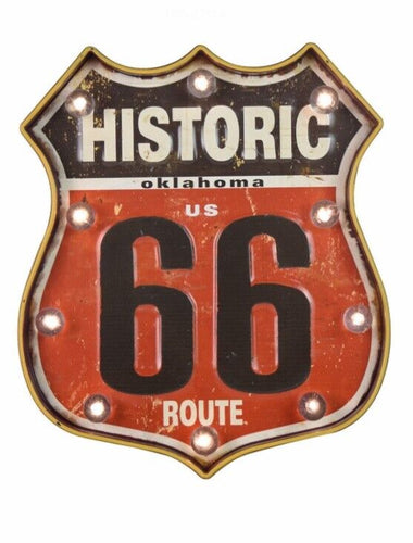 Vintage Metal 3D LED Logo Sign Route 66 Garage Biker Man Cave Wall Plaque-OsirisTradingUK