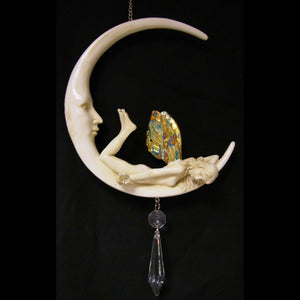 Lying Fairy on Moon Window Hanger Art Nouveau Faerie Deco Dream Catcher