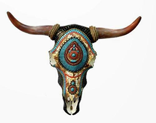 Western Mosaic Effect Bison Skull Wall Plaque Ornament Office Sculpture Art-OsirisTradingUK