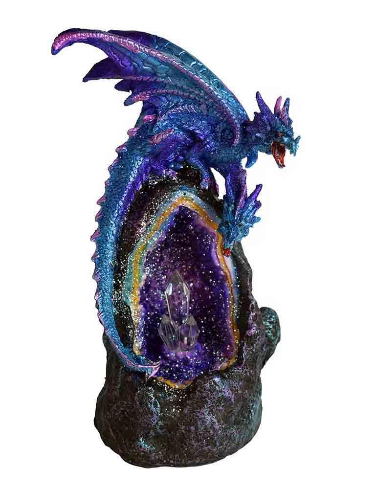 Blue Dragon Guarding Crystal Cave LED Light Mythical Statue Ornament