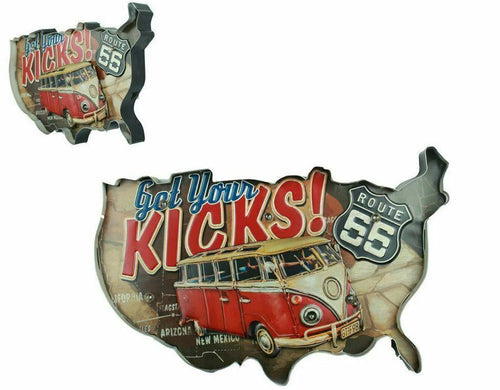 Vintage Metal 3D LED Logo Sign Route 66 Garage Camper Van Man Cave Wall Plaque-OsirisTradingUK