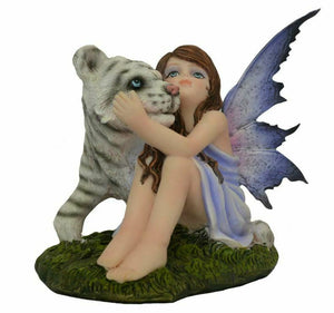 Fairy Resting With Tiger Companion Figurine Fantasy Fairies Figure Sculpture