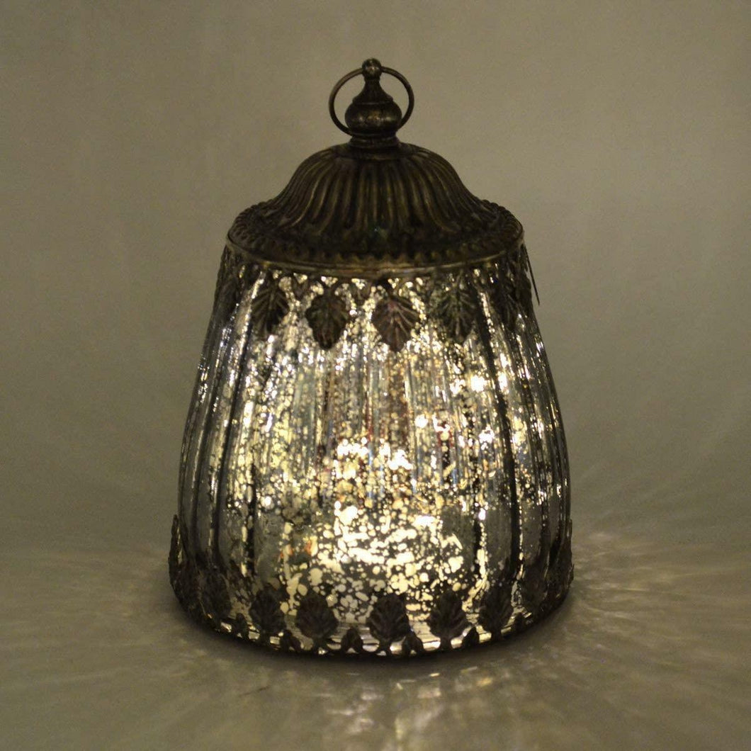 Moroccan Style Silver Glass LED Lantern Home Decoration Ornament-OsirisTradingUK