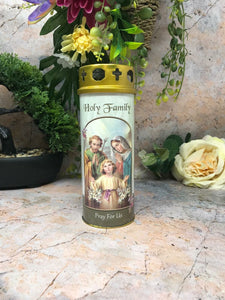 Holy Family Grave Candle Windproof Cap Prayer on Reverse Religious Graveside