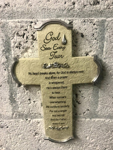 God Sees Every Tear Wall Cross Ceramic Plaque Sculpture Religious Catholic-OsirisTradingUK