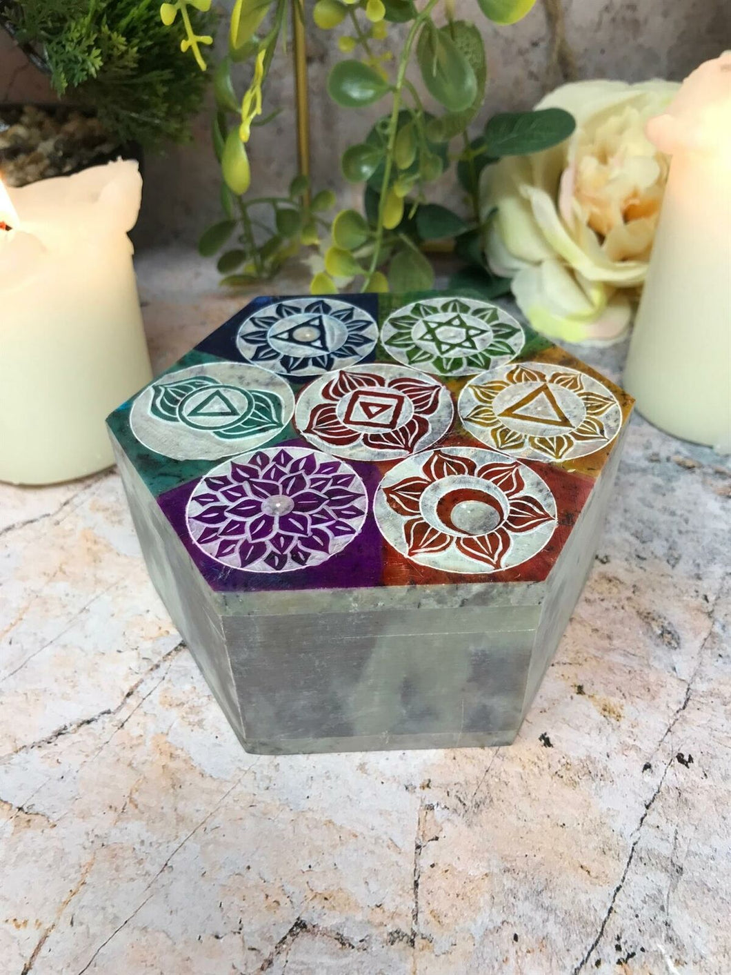 Soapstone Multicoloured Chakra Box Secret Altar Decoration Home Ornament-OsirisTradingUK