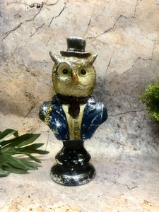 Owl Bust Statue Vintage Clothing Style Steampunk Fantasy Dapper Animals