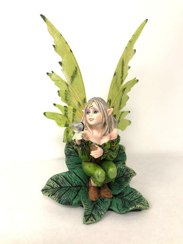 Green Flower Fairy on Leaf Figurine Ornament Sculpture Fairies Collection Figure-OsirisTradingUK