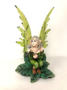 Green Flower Fairy on Leaf Figurine Ornament Sculpture Fairies Collection Figure