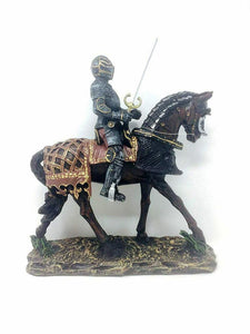 Medieval Knight Riding on an Armored Horse Figurine Statue Ornament Sculpture