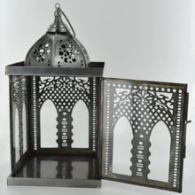 Load image into Gallery viewer, Moroccan Style Silver Antique Iron Square Lantern LED Tea Light Candle Holder-OsirisTradingUK
