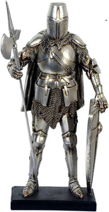Templar Knight Standing & Sword and Halberd Statue Ornament Medieval Sculpture