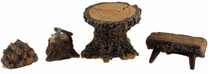 Woodland Lodging Set Miniture Fairy Village Logs Stool And Table Accessories-OsirisTradingUK