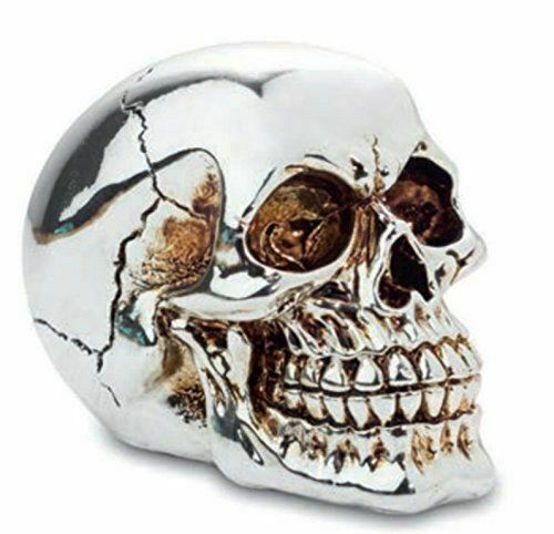 FABULOUS GOTHIC SILVER MIRRORED SKULL FIGURE ORNAMENT BRAND NEW AND BOXED-OsirisTradingUK