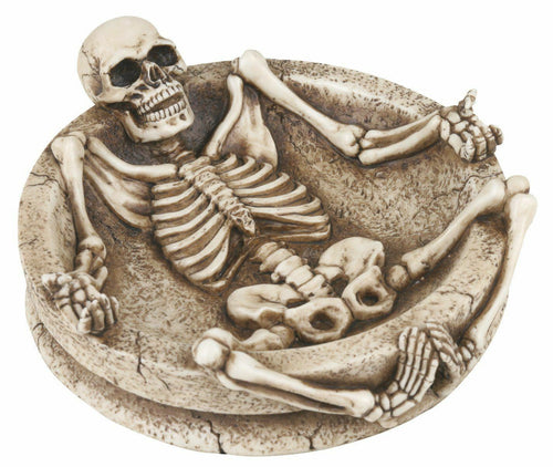 Lying Down Skeleton Ashtray Collectible Skull Figurine Smoke Statue-OsirisTradingUK