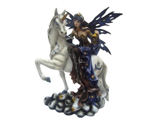 Blue Winter Fairy Riding Unicorn Display Figurine Statue Ornament-OsirisTradingUK