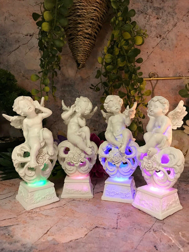 Set of Four Guardian Angel Figurine LED Cherubs Resting on Heart Sculpture Gift-Collectables:Fantasy, Myth & Magic:Mythical Creatures:Angels-OsirisTradingUK