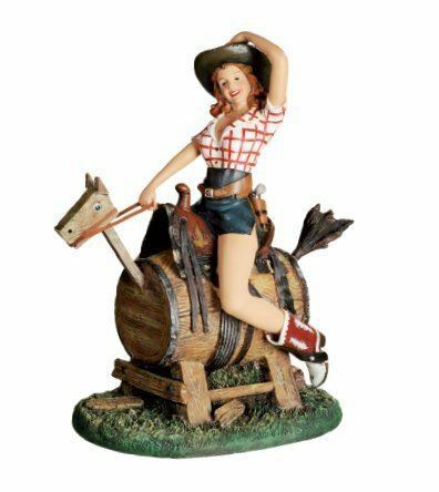 Novelty Cowgirl Sitting on a Barrel Figurine Pin Up Statue Sculpture Ornament
