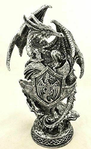 Silver Effect Dragon Guardian Fantasy Art Statue Sculpture Ornament Gift