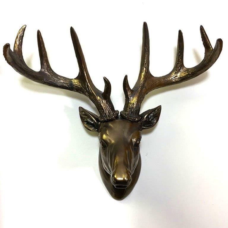 Deer Head Wall Decoration Plaque Bronze Effect Sculpture-OsirisTradingUK