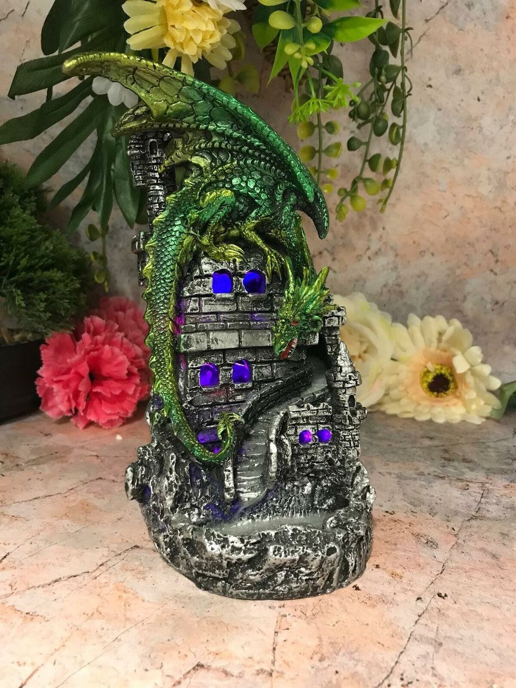 Green Dragon Guarding Castle Changing LED Light Cone Burner Lamp Fantasy Gift