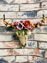 Load image into Gallery viewer, Floral Vintage Style Bison Skull Wall Plaque Cow Horns Animal Skulls Garden-OsirisTradingUK
