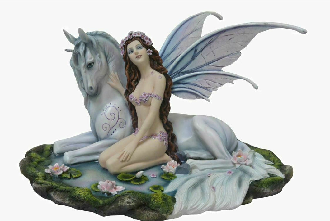 Large Fairy and Unicorn Companion Sculpture Statue Mythical Creatures Figure