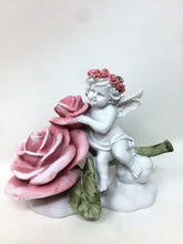 Load image into Gallery viewer, Guardian Angel Resting on Rose Figurine Cherub with Flower Statue Ornament
