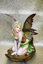 Load image into Gallery viewer, Green Flower Fairy Resting on Leaf Figurine Statue Ornament
