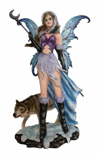 Priestess of the Winter Moon with Wolf Display Figurine Statue Ornament-OsirisTradingUK