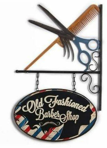 Vintage Metal 3D Logo Sign Old Fashioned Barber Shop Hair Dressing Wall Plaque-OsirisTradingUK