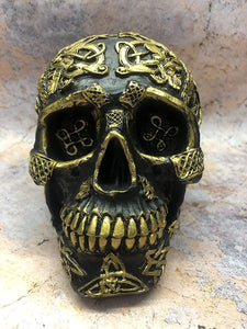 Celtic Black Gold Skull Ornament Figure Skulls Collection Sculpture Gothic Decor-OsirisTradingUK
