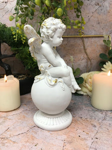 Guardian Angel Figurine Cherub Resting on Sphere Statue Ornament Sculpture Gift-Collectables:Fantasy, Myth & Magic:Mythical Creatures:Angels-OsirisTradingUK