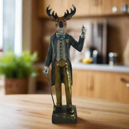 The Dapper Stag Statue Vintage Novelty Decor Steampunk Fantasy Animals H27.5cm-OsirisTradingUK