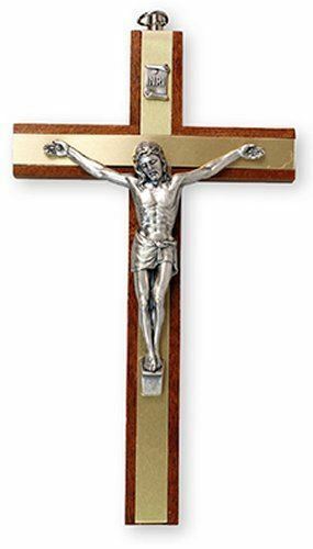 Mahogany Wall Wooden Crucifix Brass Corpus Religious Ornament 15 cm-OsirisTradingUK