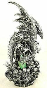 Silver Effect Dragon Guardian of Crystal LED Light Figurine Fantasy Art Ornament