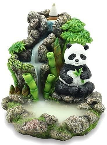 Panda and Bamboo Backflow Incense Holder Cone Burner Statue Ornament Sculpture-OsirisTradingUK