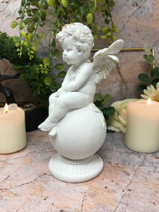 Guardian Angel Figurine Cherub Resting on Sphere Statue Ornament Sculpture Gift-Collectables:Fantasy, Myth & Magic:Mythical Creatures:Angels-OsirisTradingUK