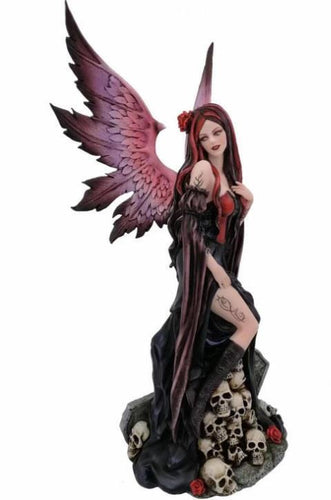 Dark Fallen Angel Succubus Standing on Skulls Statue Gothic Style Figurine-OsirisTradingUK