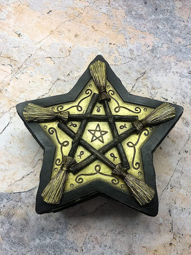 Pentagram Broom Altar Box Witch Witchcraft Spellcast Halloween Wicca Pagan Decor-OsirisTradingUK