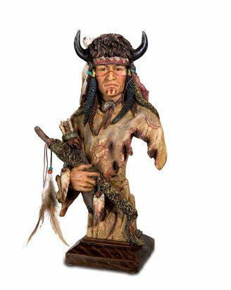 Native American with Bison Headdress Ornamental Statue